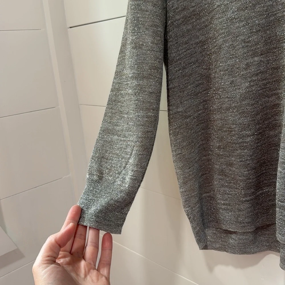 J. Crew Metallic Silver Gray V-Neck Lightweight Sweater Shirt Top Size Medium
